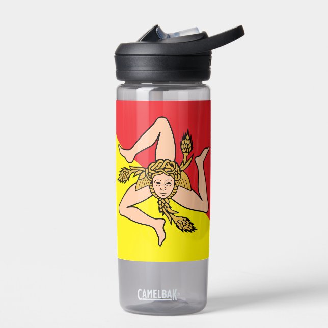 Water bottle with flag of Sicily, Italy (Left)