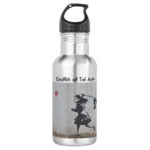 Water bottle with graffiti of girl catching heart