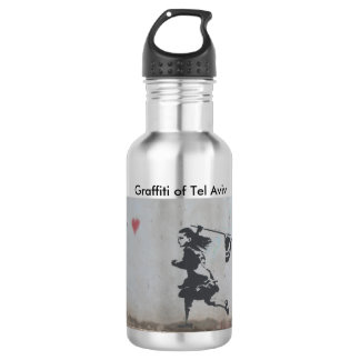 Water bottle with graffiti of girl catching heart