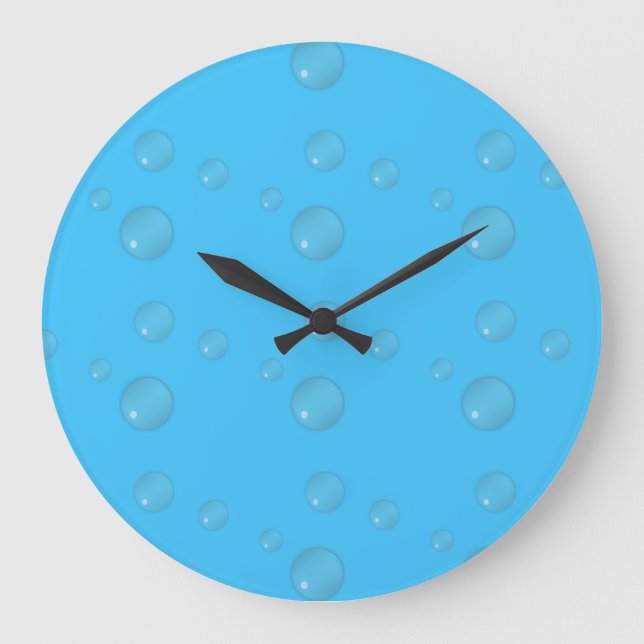 Water Bubbles Blue Large Clock (Front)
