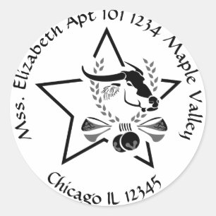 Water Buffalo Carabao in a Black Star Home Address Classic Round Sticker