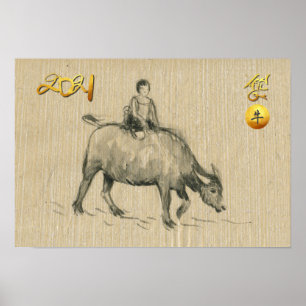 Water Buffalo Child Chinese Ox Year 2021 HorP Poster