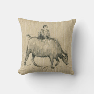 Water Buffalo Child Chinese Ox Year 2021 Sq Pillow