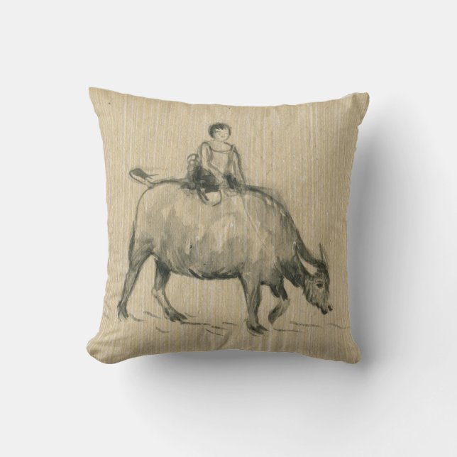 Water Buffalo Child Chinese Ox Year 2021 Sq Pillow (Front)