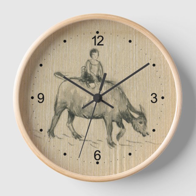 Water Buffalo Child Chinese Ox Year Birthday WC3 Clock (Front)