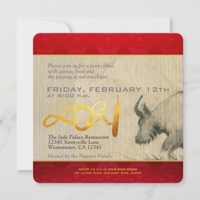 Water Buffalo Children Chinese Ox Year 2021 PSqInv (Front)