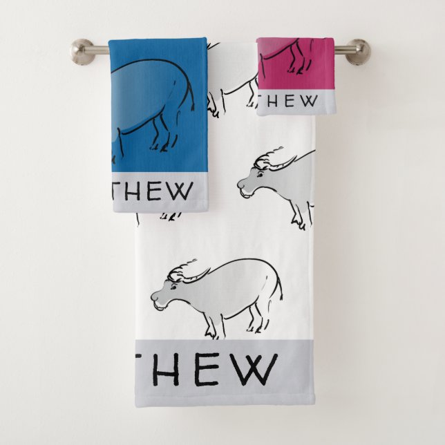 Water Buffalo Illustration 2 Chinese Ox Year name Bath Towel Set (Insitu)