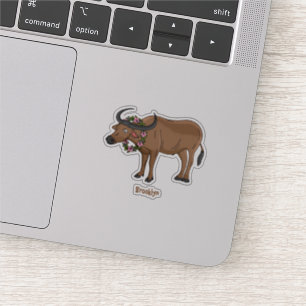 Water buffalo with flowers cartoon illustration