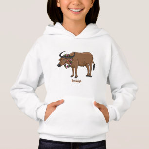 Water buffalo with flowers cartoon illustration
