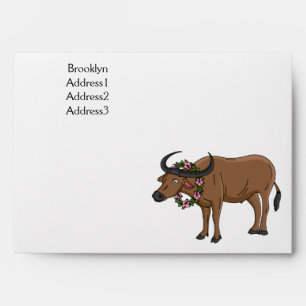 Water buffalo with flowers cartoon illustration envelope