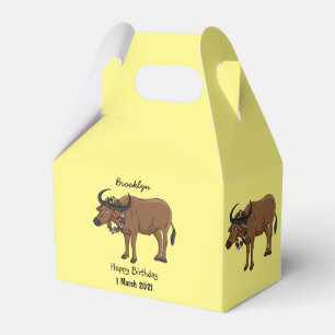 Water buffalo with flowers cartoon illustration favour box