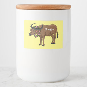 Water buffalo with flowers cartoon illustration food label