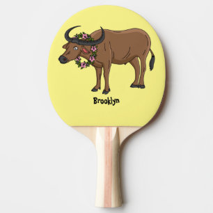 Water buffalo with flowers cartoon illustration ping pong paddle