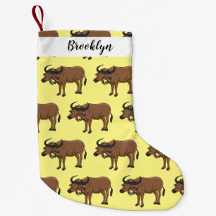 Water buffalo with flowers cartoon illustration small christmas stocking