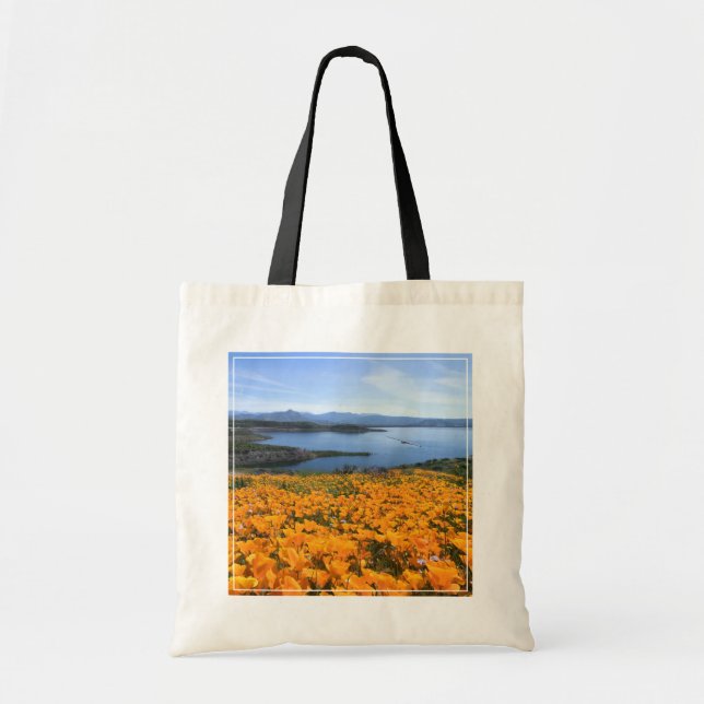 Water | California Lake With Golden Poppies Tote Bag (Front)