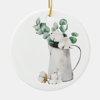 Water Can With White Cotton Ceramic Ornament