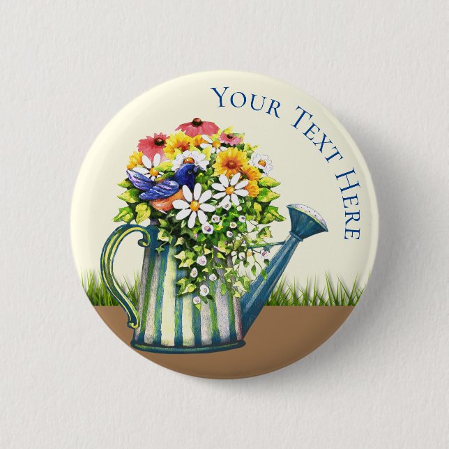 Water Can with Wildflowers 6 Cm Round Badge (Front)