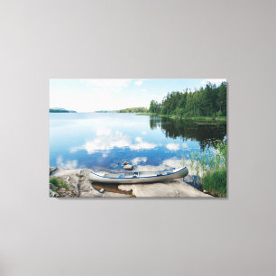 Water Canoe on Lake in Sweden Canvas Print