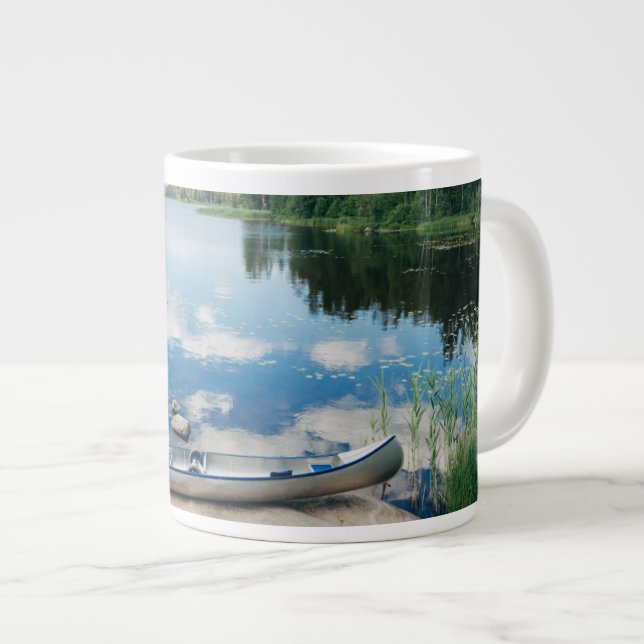 Water | Canoe on Lake in Sweden Large Coffee Mug (Front Right)