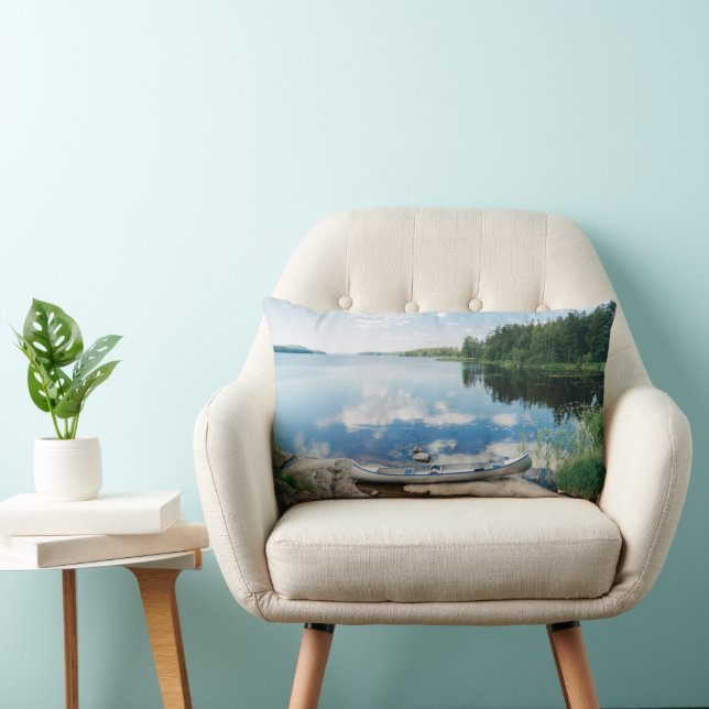Water | Canoe on Lake in Sweden Lumbar Cushion (Chair)