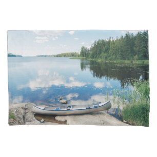 Water   Canoe on Lake in Sweden Pillowcase