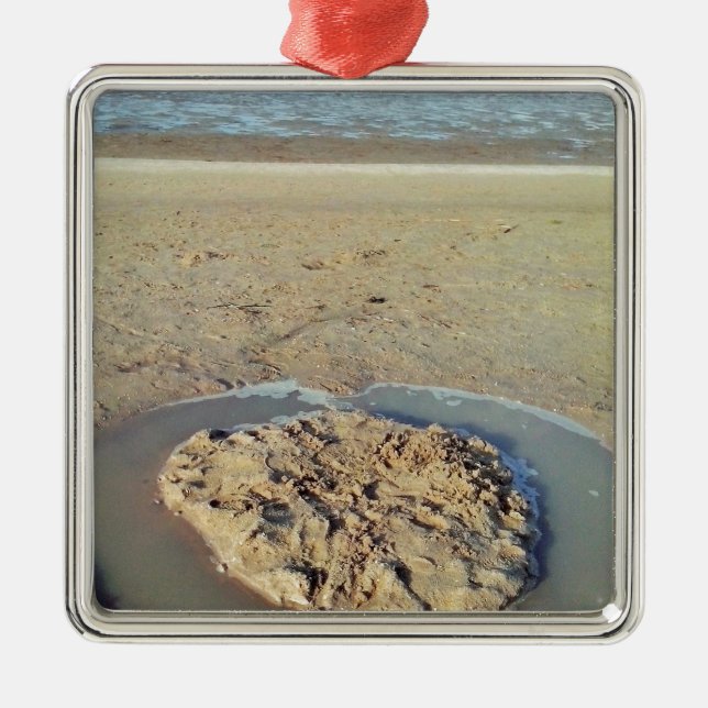 Water Circle in Sand on Beach, Summer Time Metal Tree Decoration (Front)