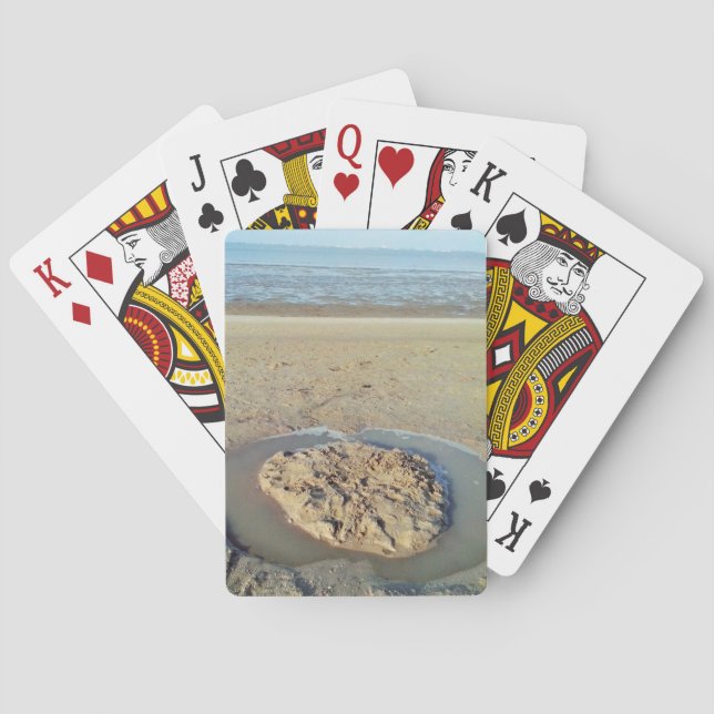 Water Circle in Sand on Beach, Summer Time Playing Cards (Back)