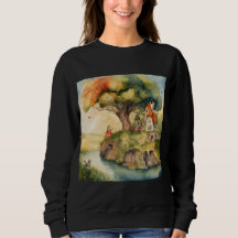 WATER COLOR ART OF A RIVER A GIRL AND A HOUSE ETC