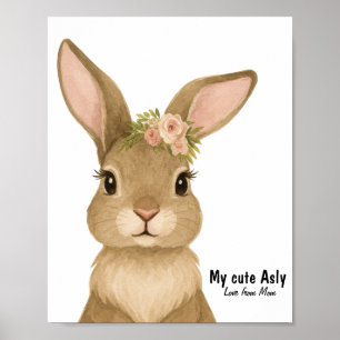 Water color baby bunny nursery poster