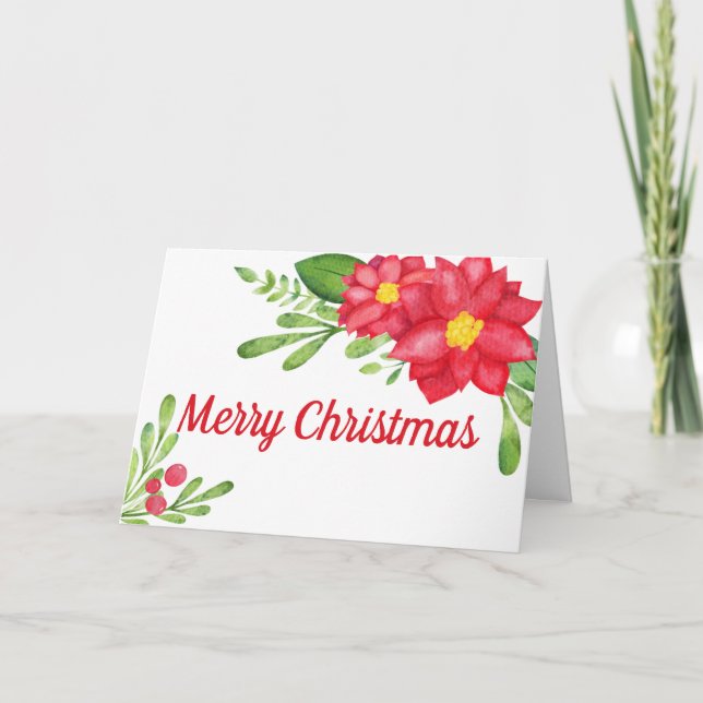 Water Color Poinsettia Christmas Greeting Card (Front)