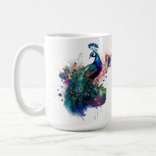 Water colour and Ink Peacock Coffee Mug