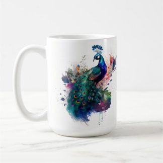 Water colour and Ink Peacock Coffee Mug