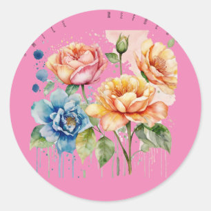water colour art floral classic round sticker