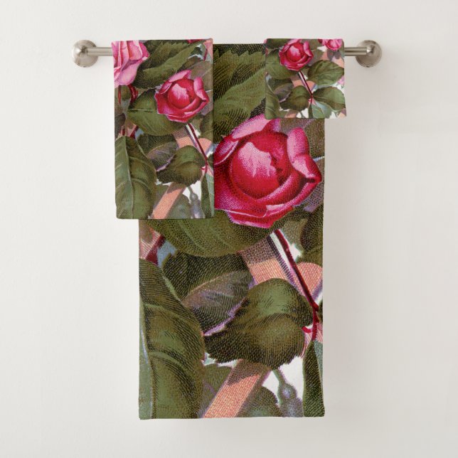 Water Colour Art Pink and Red Roses Bath Towel Set (Insitu)