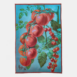 Water Colour Art Red Vine Tomatoes Tea Towel