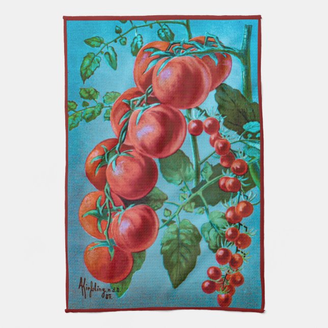 Water Colour Art Red Vine Tomatoes Tea Towel (Vertical)