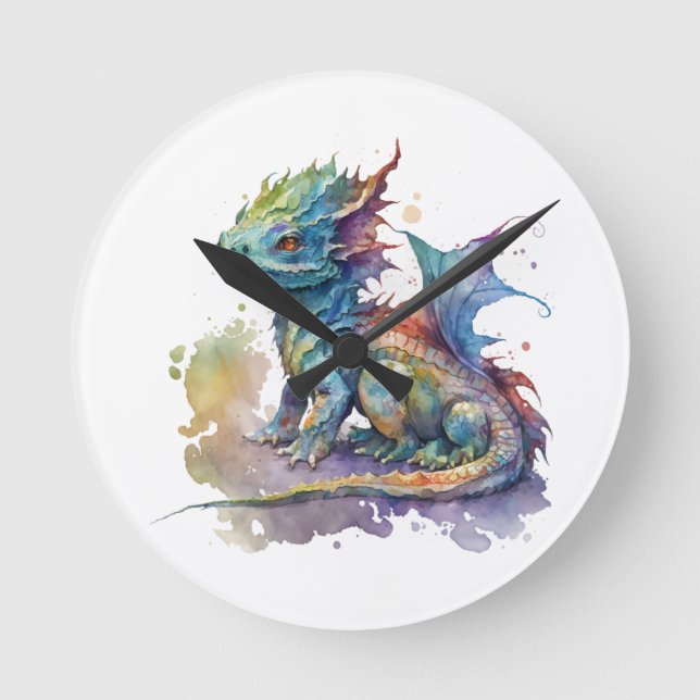Water colour baby dragon fantasy  clock (Front)