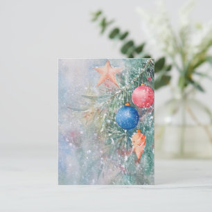 Water Colour Bauble Christmas Postcard Elegant