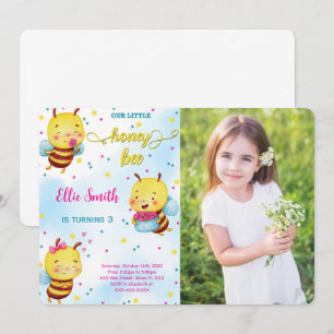 Water Colour Bee Birthday Photo Invitation