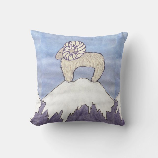 Water colour Big Horn Sheep ram  pillow (Front)