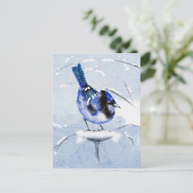 Water Colour Bird Christmas postcard (Standing Front)