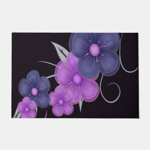 water colour black purple floral doormat