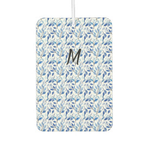 Water Colour Blue Leaf Mosaic Fine Art Monogram Car Air Freshener