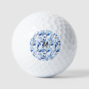 Water Colour Blue Leaf Mosaic Fine Art Monogram Golf Balls