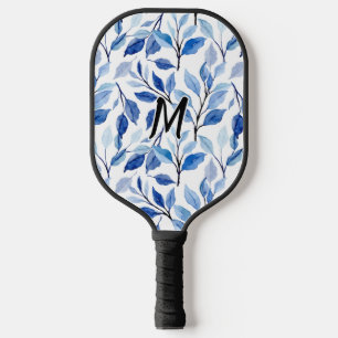 Water Colour Blue Leaf Mosaic Fine Art Monogram Pickleball Paddle