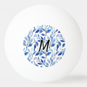 Water Colour Blue Leaf Mosaic Fine Art Monogram Ping Pong Ball
