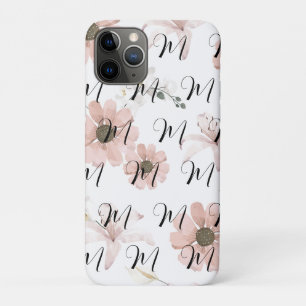 Water Colour Blush Pink Flowers Art Monogram iPhone 11 Pro Case