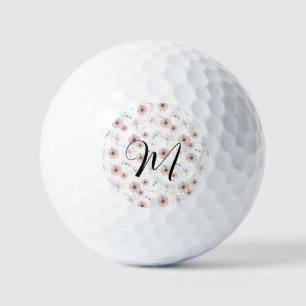 Water Colour Blush Pink Flowers Art Monogram Golf Balls