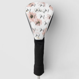 Water Colour Blush Pink Flowers Art Monogram Golf Head Cover