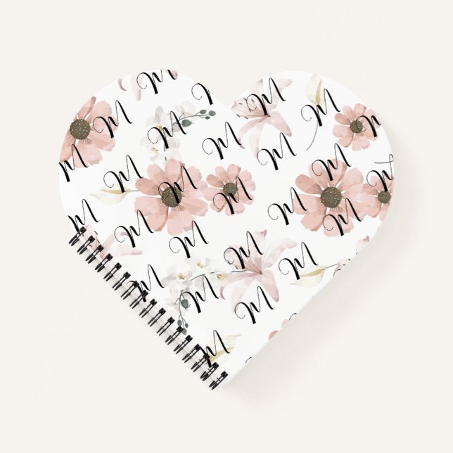 Water Colour Blush Pink Flowers Art Monogram Notebook (Front)